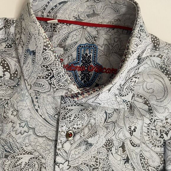 Luchiano Visconti Blue Gray & Red Paisley Design Long Sleeve Shirt Size Medium - Picture 4 of 16